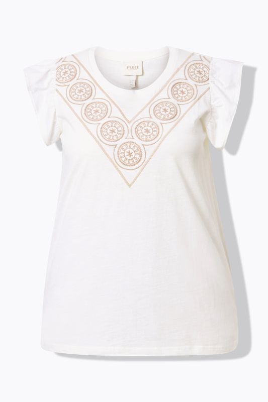Eco Cotton Geometric Embroidered Cap Sleeve Tee