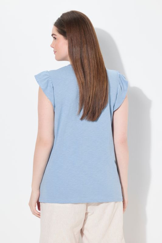 Eco Cotton Geometric Embroidered Cap Sleeve Tee