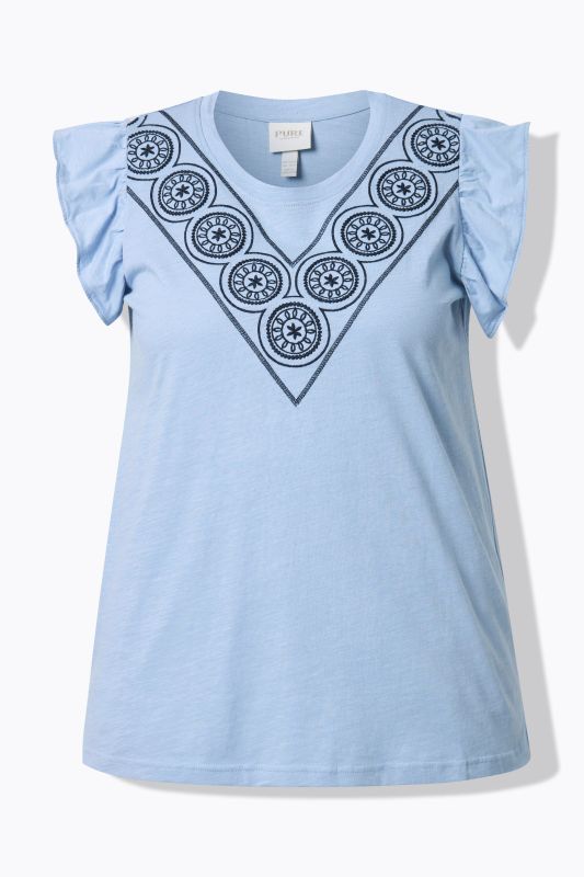 Eco Cotton Geometric Embroidered Cap Sleeve Tee