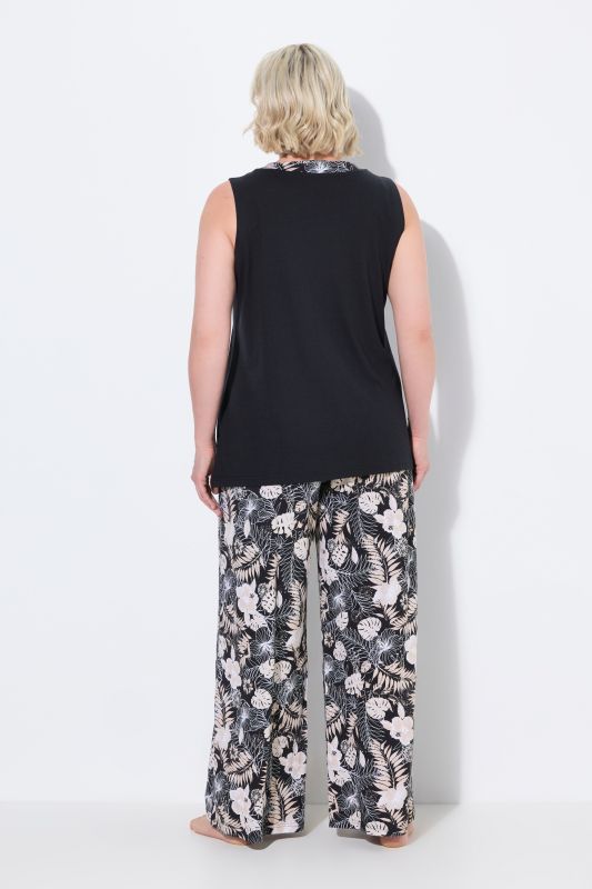 Tropical Leaf Print Two Piece Pajama Set