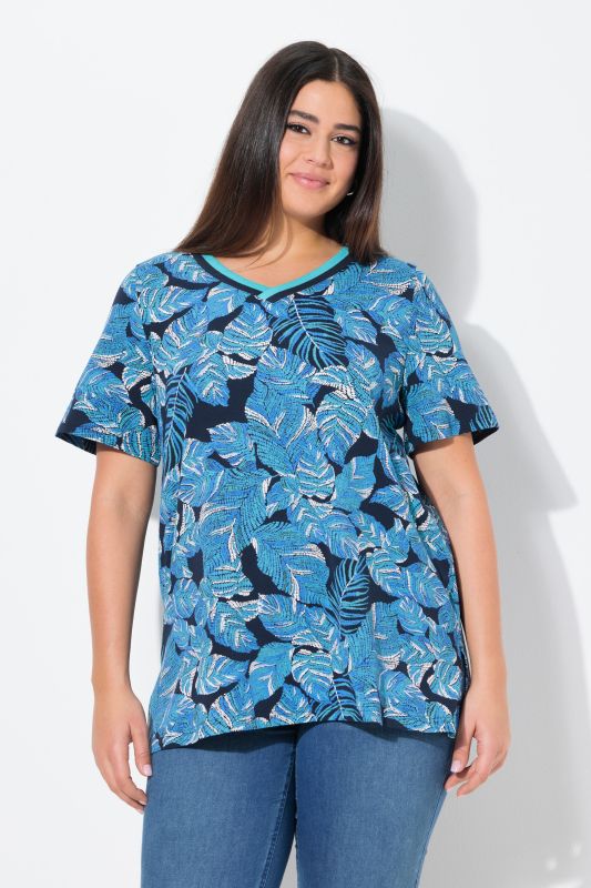 Tropical Leaf Print V-neck Tee
