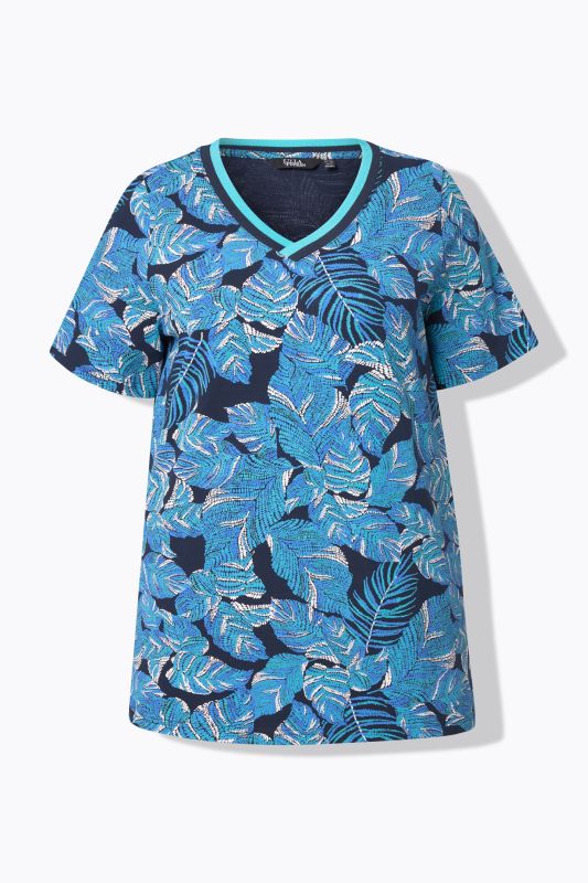 Tropical Leaf Print V-neck Tee