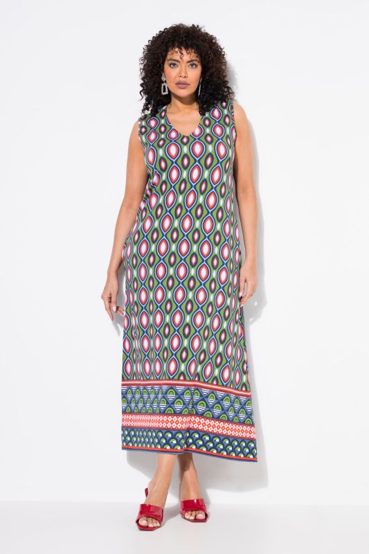 Ogee Print Sleeveless Border Print Dress