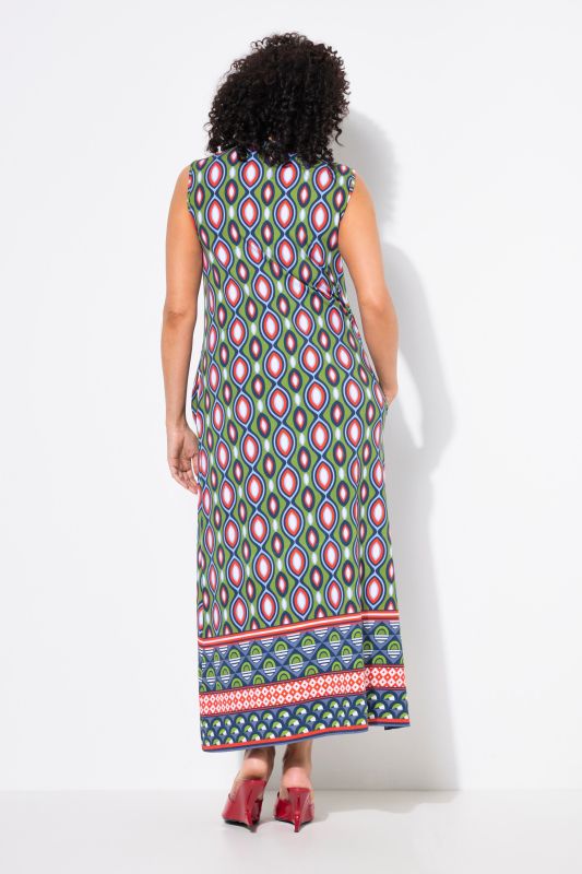 Ogee Print Sleeveless Border Print Dress