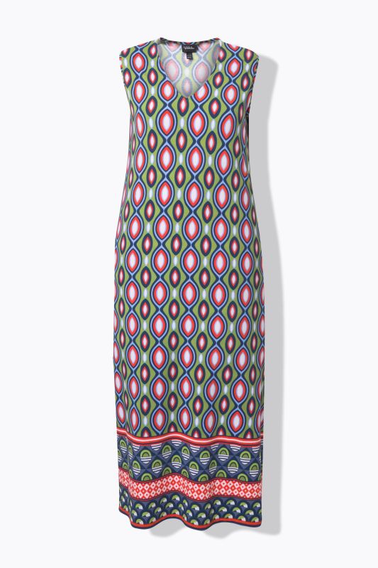 Ogee Print Sleeveless Border Print Dress