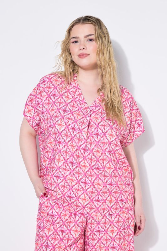 Flower Mosaic Print Cap Sleeve Blouse
