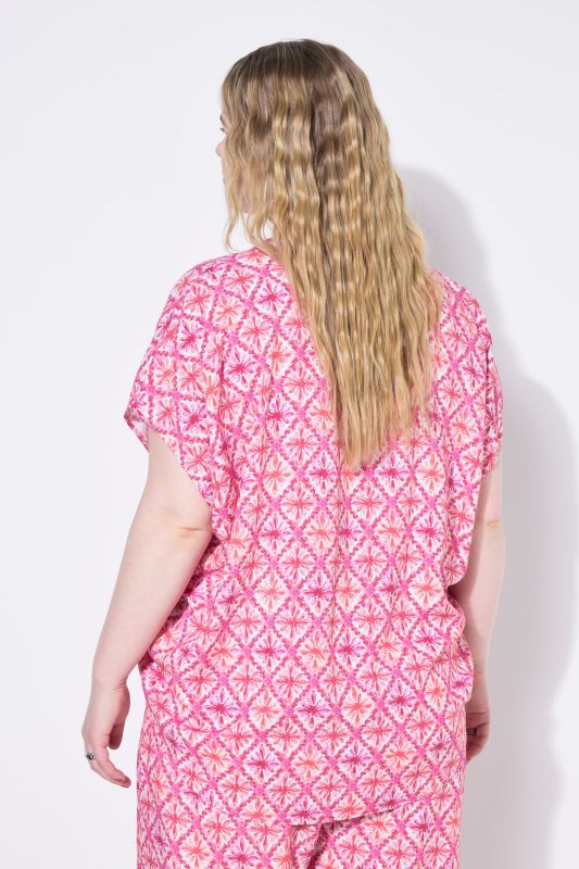 Flower Mosaic Print Cap Sleeve Blouse