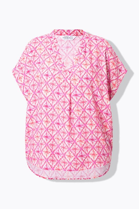Flower Mosaic Print Cap Sleeve Blouse