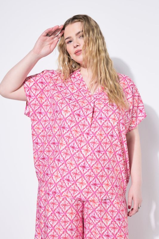 Flower Mosaic Print Cap Sleeve Blouse