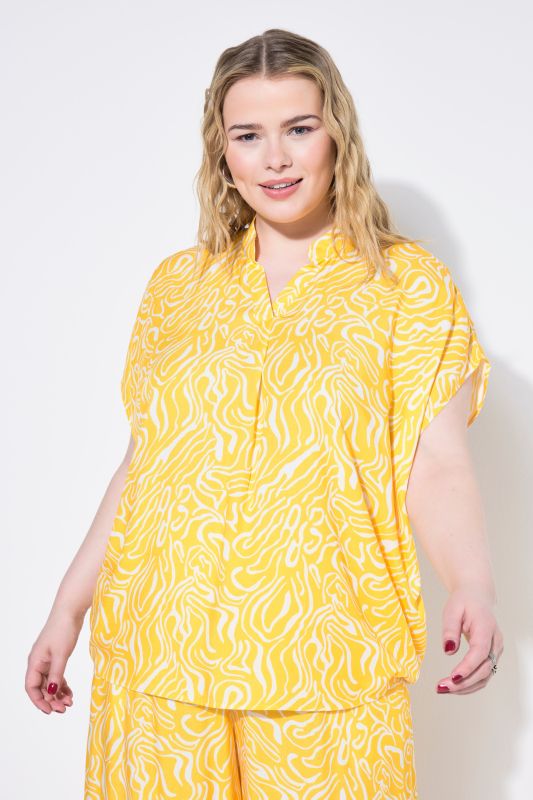 Wave Print Cap Sleeve Blouse