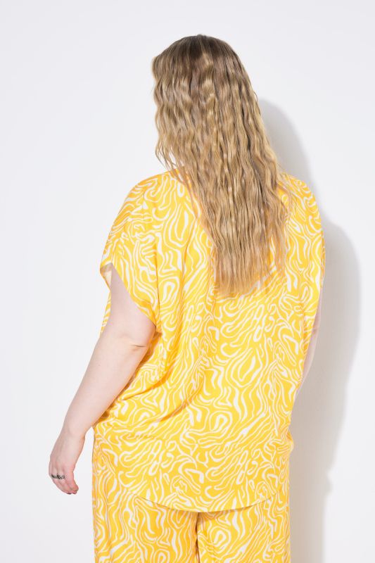 Wave Print Cap Sleeve Blouse