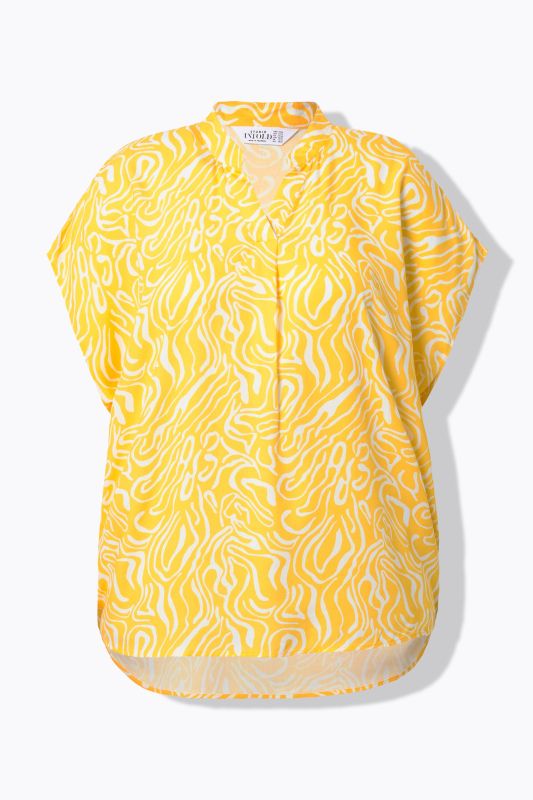 Wave Print Cap Sleeve Blouse