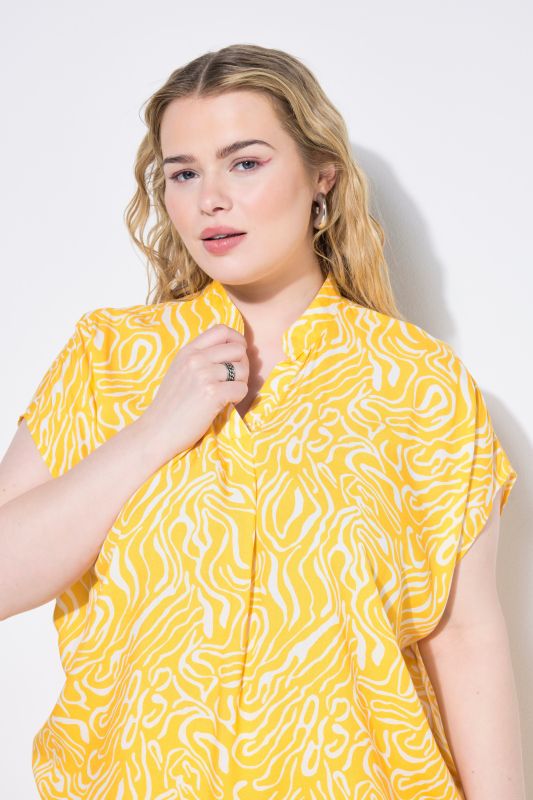 Wave Print Cap Sleeve Blouse