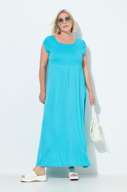 Solid Smocked Bodice Stretch Knit Maxi Dress