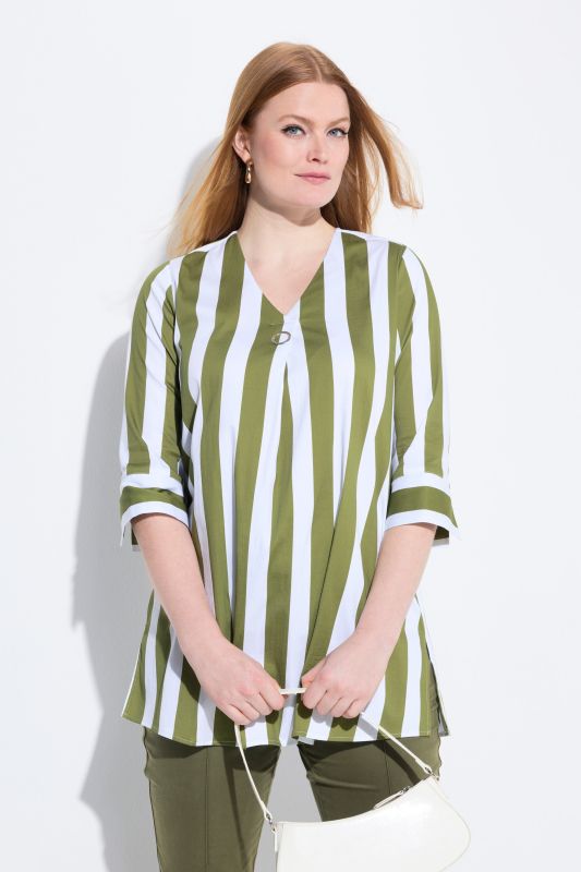 Striped 3/4 Sleeve Tunic Blouse