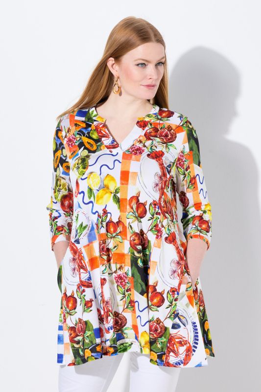 Food Print 3/4 Sleeve Tunic Blouse