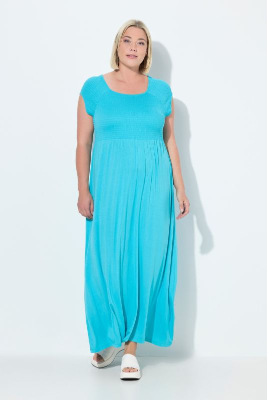 Solid Smocked Bodice Stretch Knit Maxi Dress