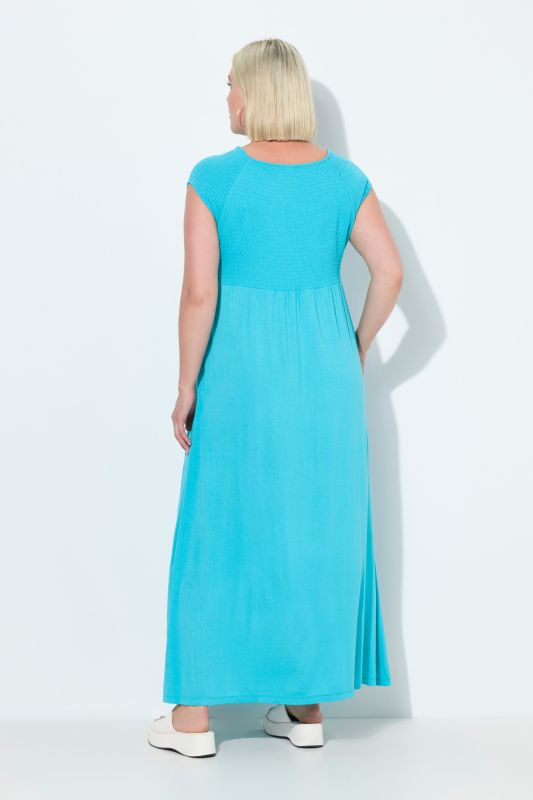 Solid Smocked Bodice Stretch Knit Maxi Dress