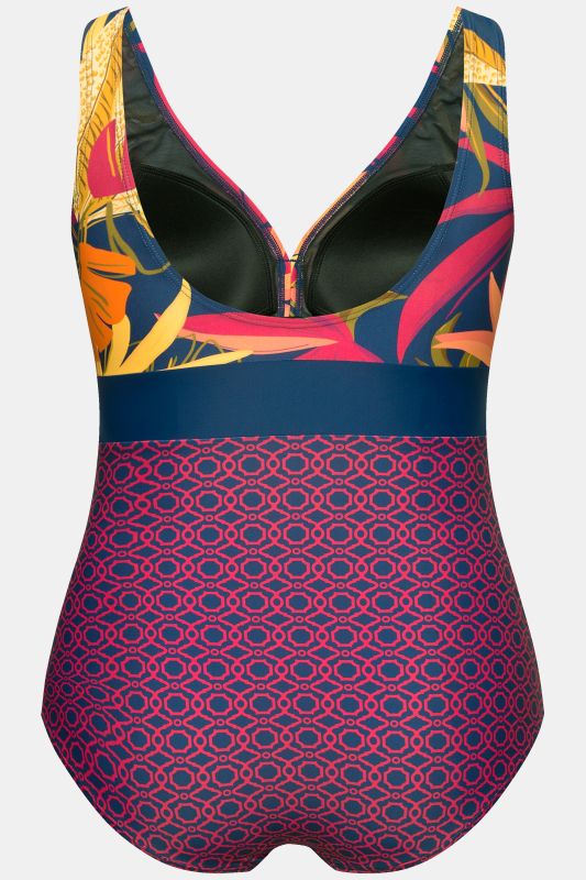 Mixed Print One Piece Swimsuit