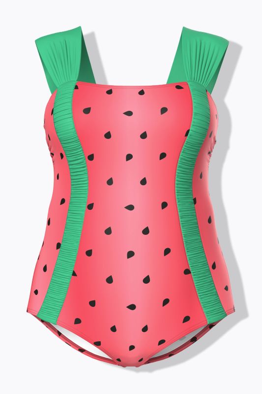 Watermelon Print Ruched Swimsuit