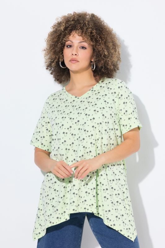 Palm Tree Print Pointed Hem Tee
