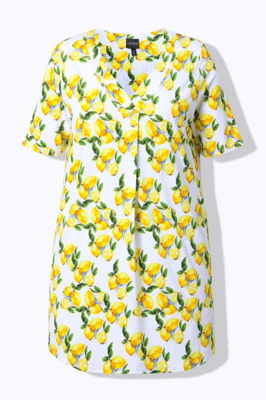 Lemon Print Short Sleeve V-Neck Slinky Knit Tunic