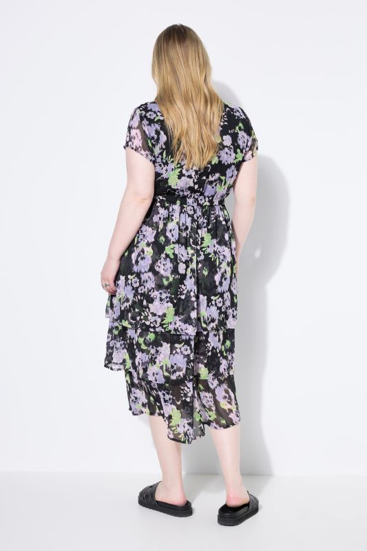 Floral Flounce Panel Layered Chiffon Dress