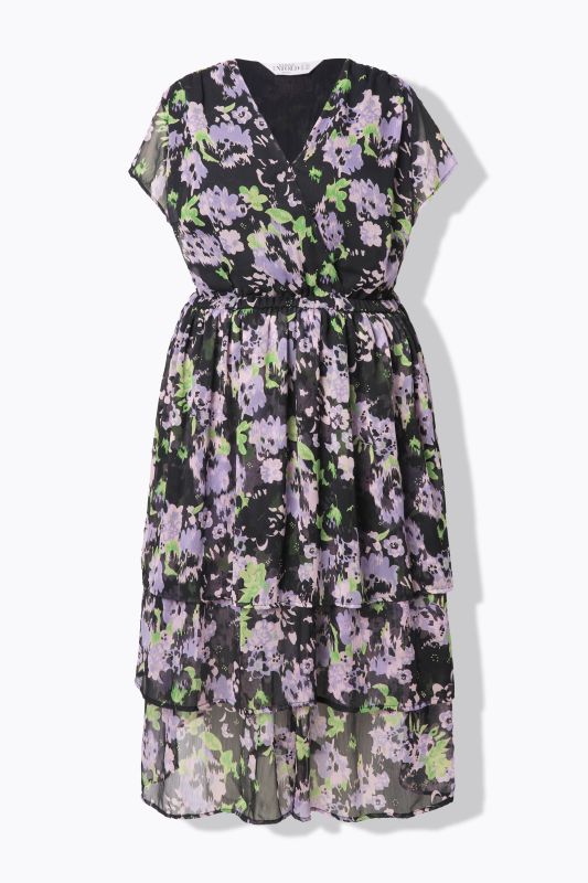 Floral Flounce Panel Layered Chiffon Dress