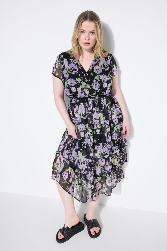 Floral Flounce Panel Layered Chiffon Dress
