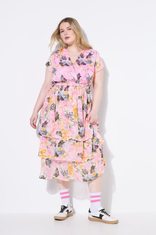 Floral Flounce Panel Layered Chiffon Dress