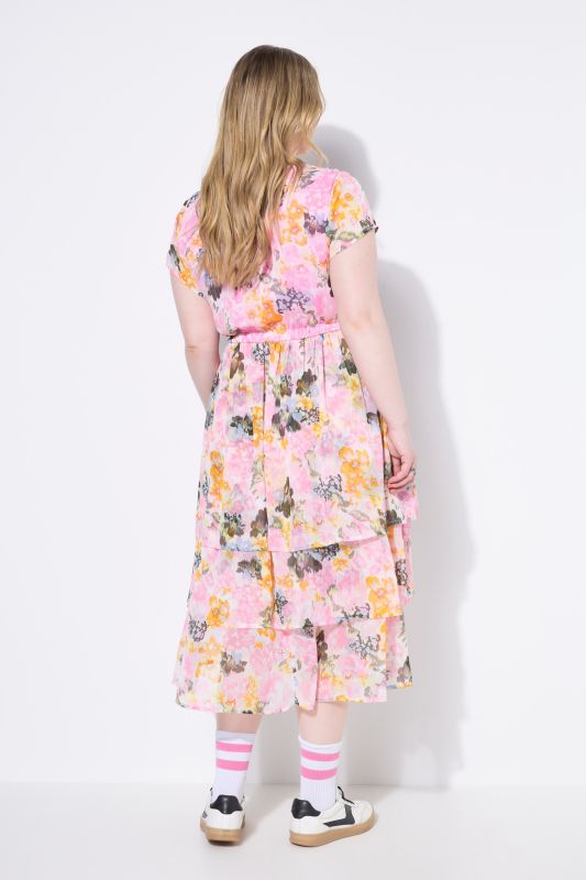 Floral Flounce Panel Layered Chiffon Dress