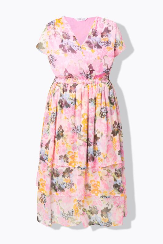 Floral Flounce Panel Layered Chiffon Dress
