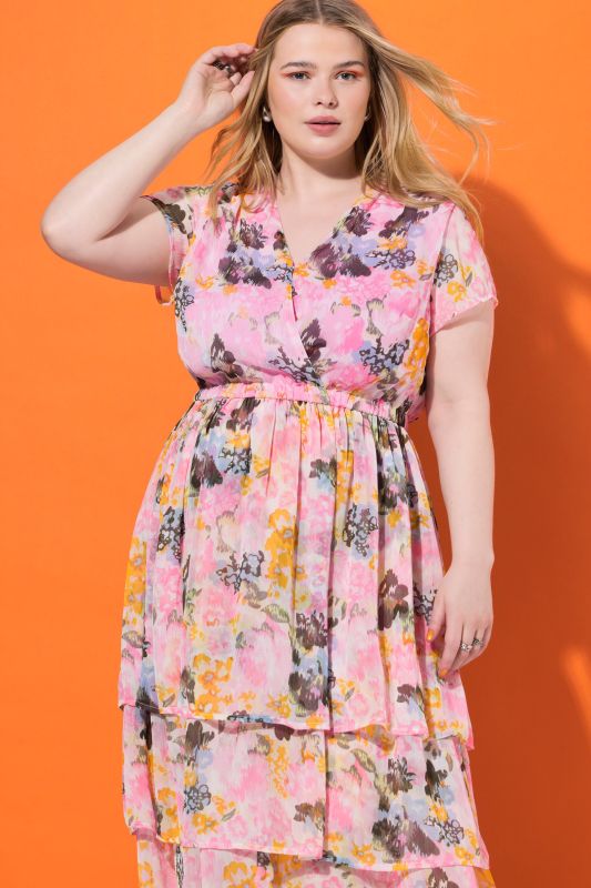Floral Flounce Panel Layered Chiffon Dress