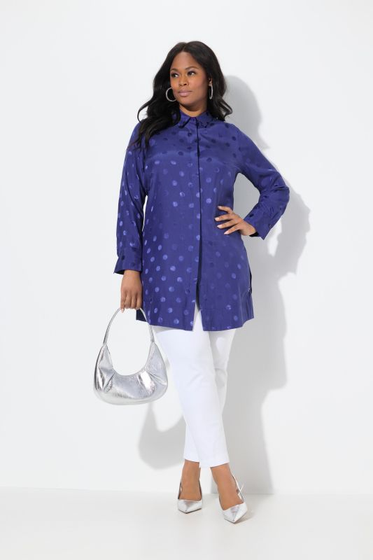 Textured Polka Dot Long Sleeve Tunic Blouse