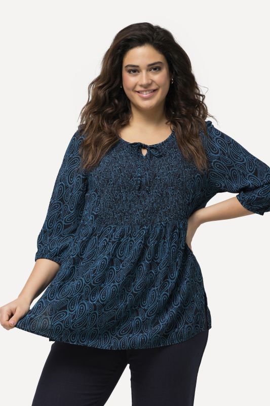 Smocked 3/4 Sleeve Paisley Blouse