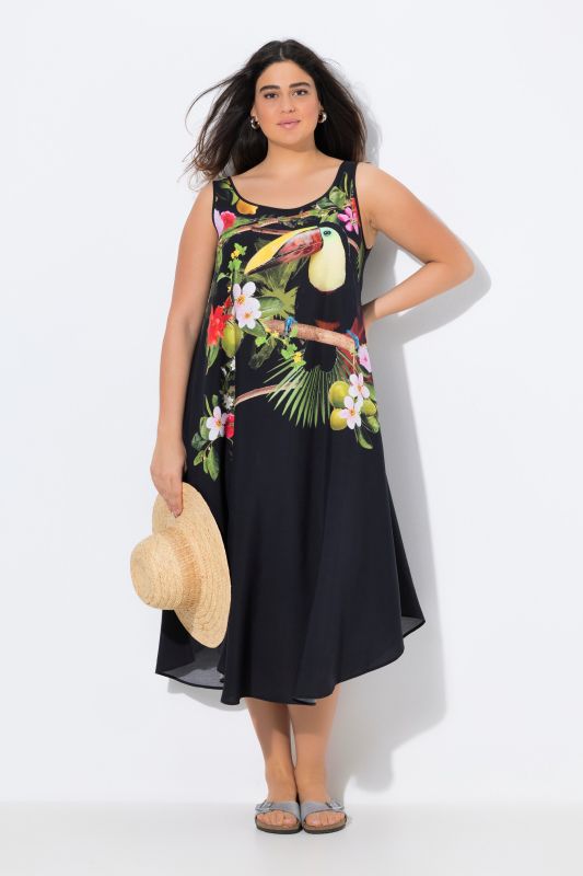 Toucan Motif Sleeveless A-Line Dress