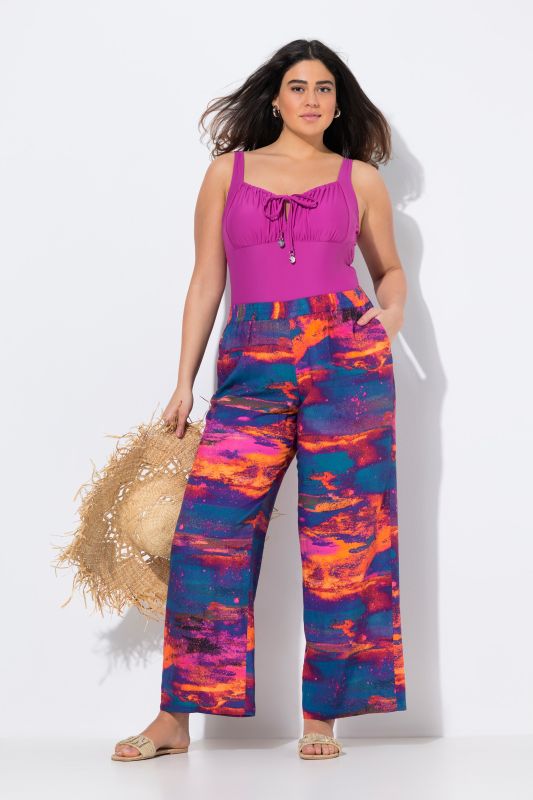 Abstract Sunset Elastic Waist Palazzo Pants