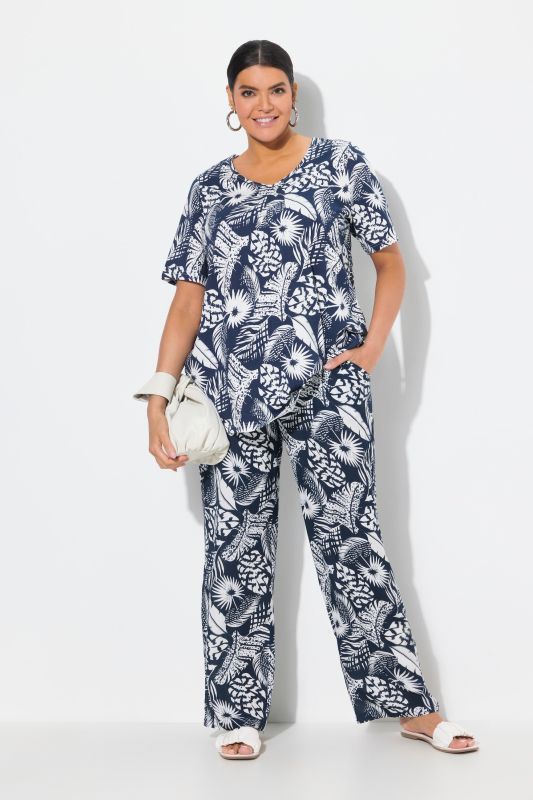 Feather Print Elastic Waist Pants