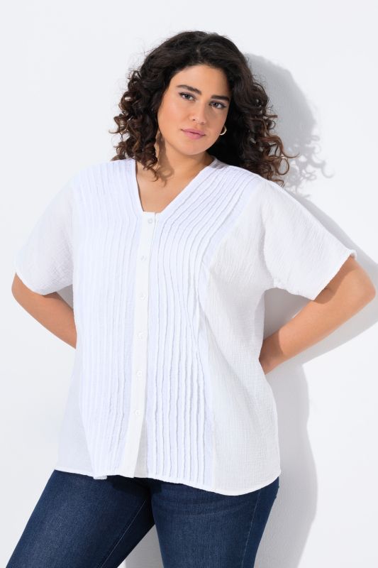 Muslin Short Sleeve Pintuck Blouse