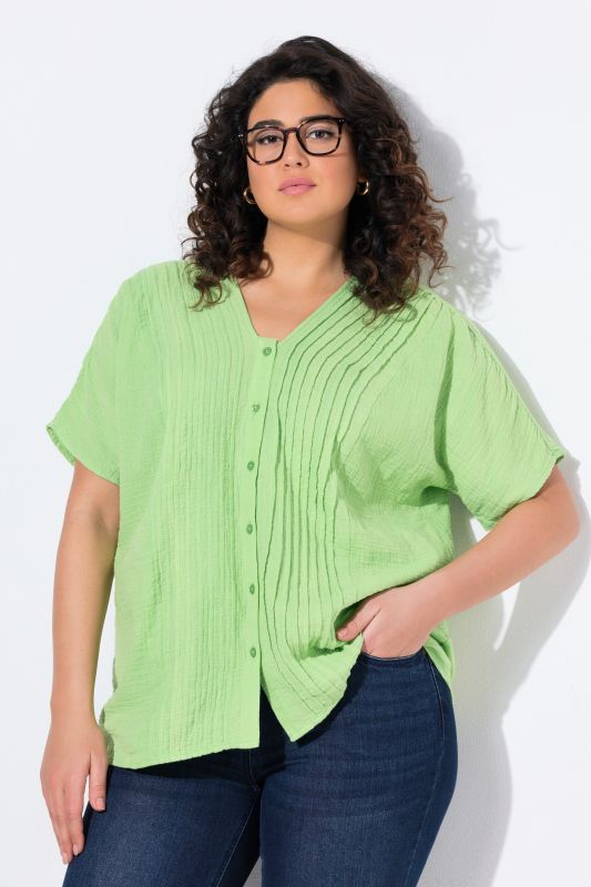 Muslin Short Sleeve Pintuck Blouse