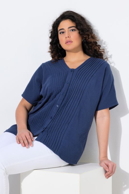 Muslin Short Sleeve Pintuck Blouse