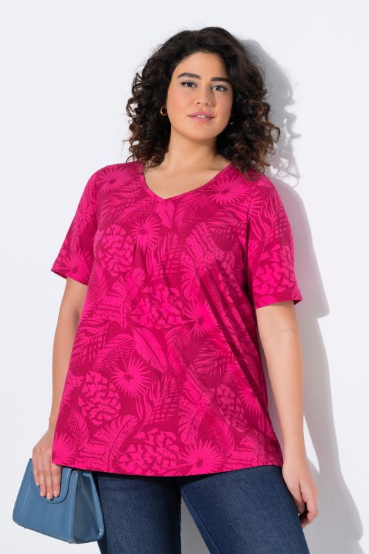 Feather Print Short Sleeve V-Neck Tee