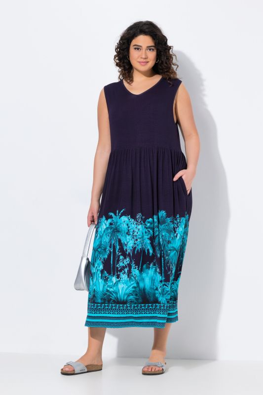 Palm Tree Border Print Sleeveless Dress