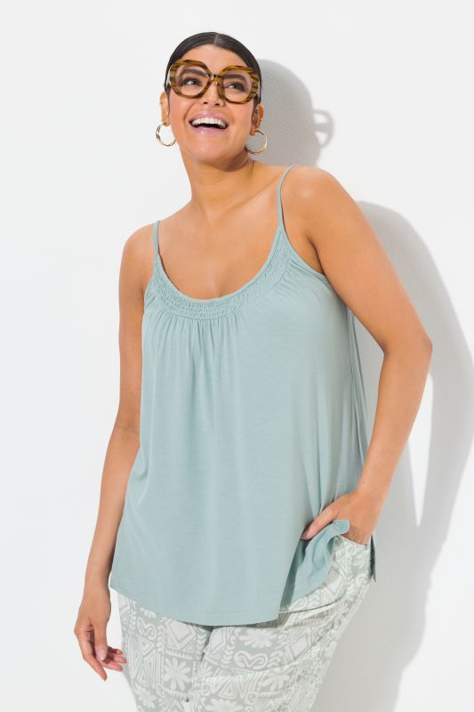 Smocked Neck Spaghetti Strap Tank