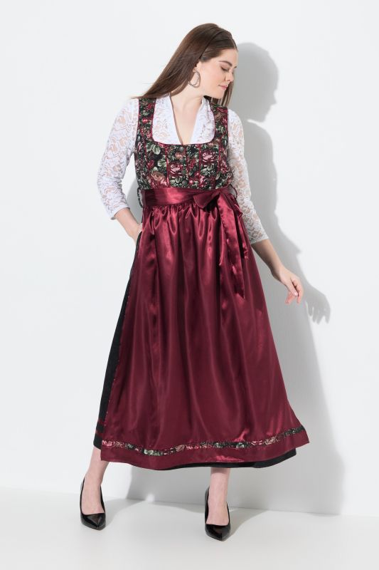 Floral Jacquard Satin Apron Dirndl