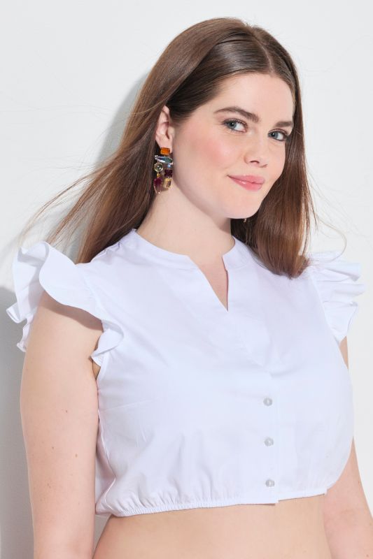 Ruffle Shoulder Button Down Dirndl Blouse