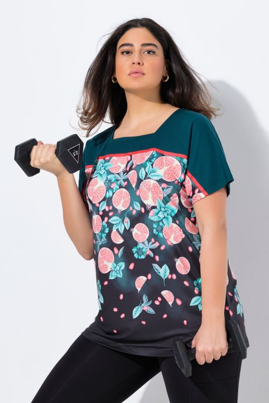 Quick Drying Short Sleeve Pomegranate Print Tee