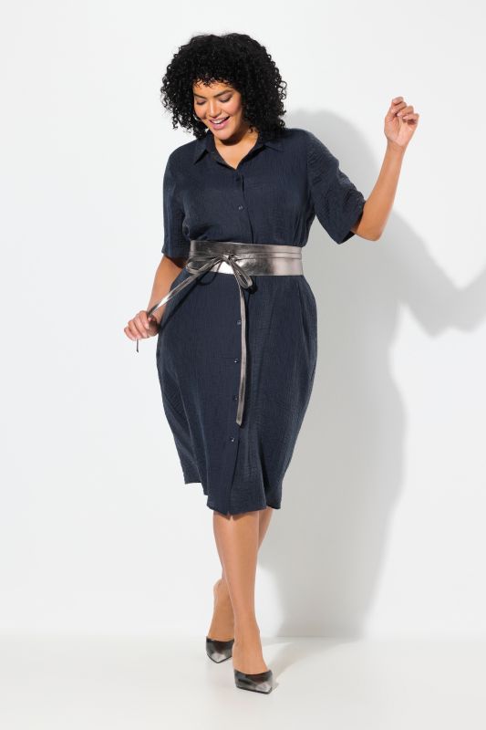 Textured Short Sleeve Button Down Dress