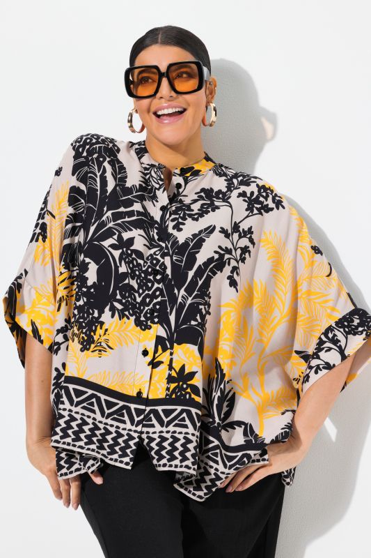 Tropical Foliage Print Oversized Blouse