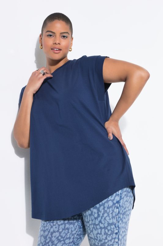 Cap Sleeve Rounded Hem Tunic Tee
